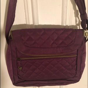 Purple TRAVELON cross body RF ID safe handbag